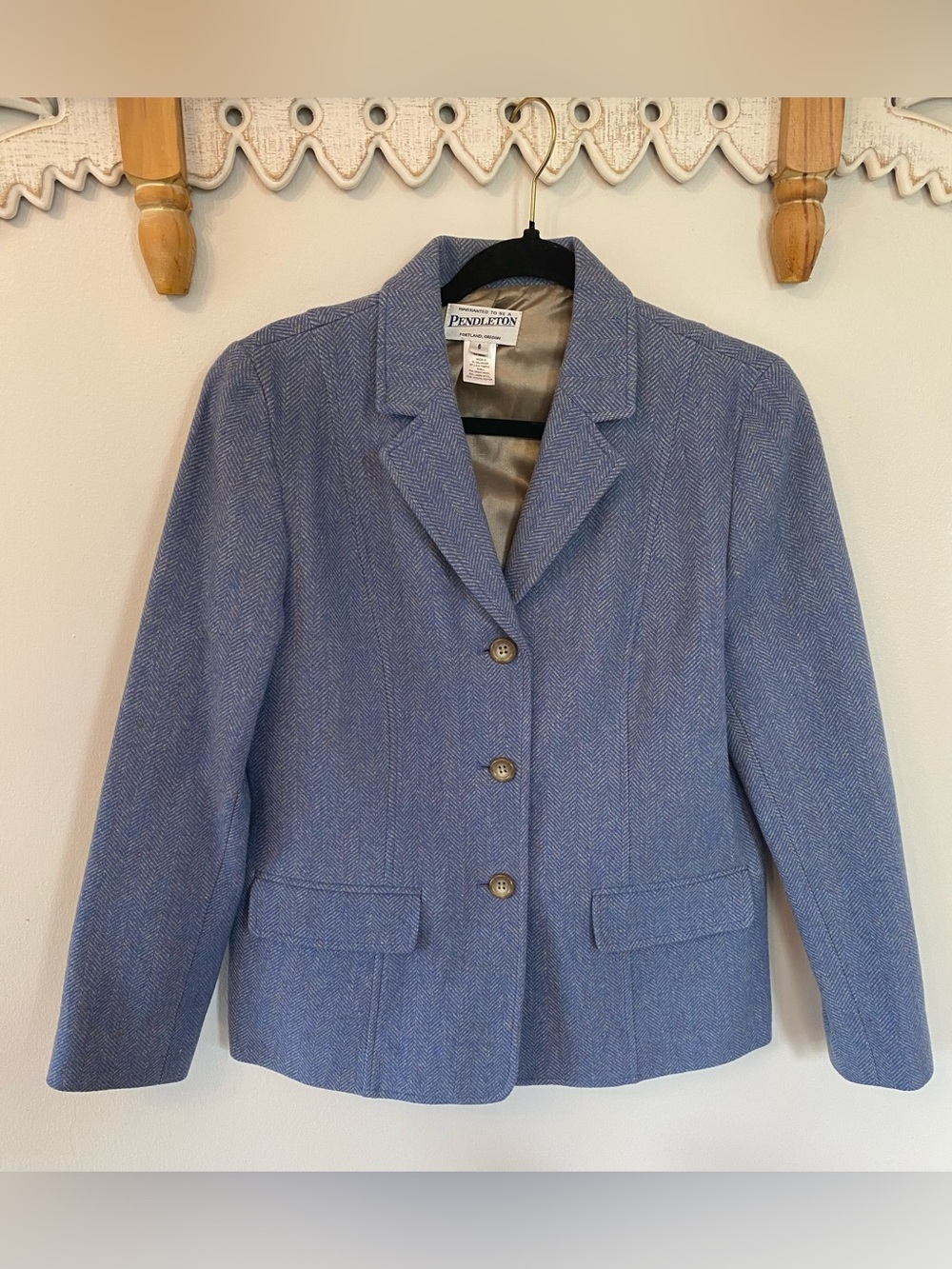 Pendleton Light Blue Herringbone Wool Blazer Jacket
